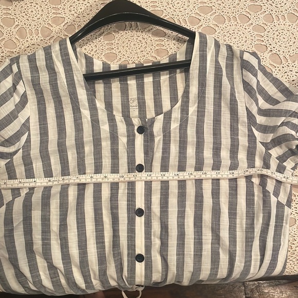 LOFT blue white ROMPER striped 4 pockets Drawstring waist COTTON 14 - Picture 4 of 6